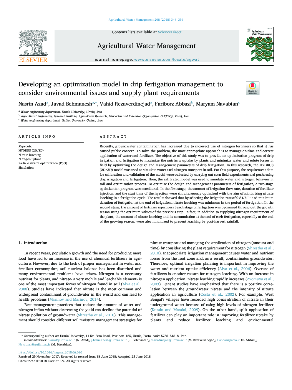 Developing an optimization model in drip fertigation management to consider environmental issues and supply plant requirements