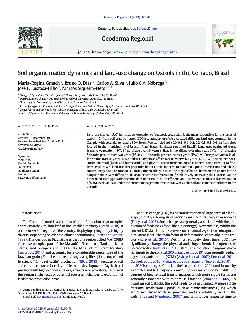 Soil organic matter dynamics and land-use change on Oxisols in the Cerrado, Brazil