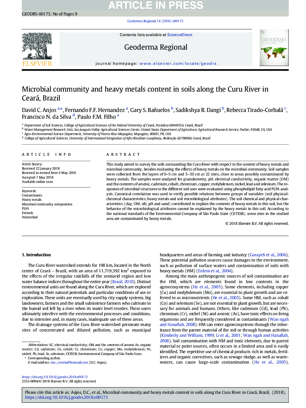 Microbial community and heavy metals content in soils along the Curu River in Ceará, Brazil