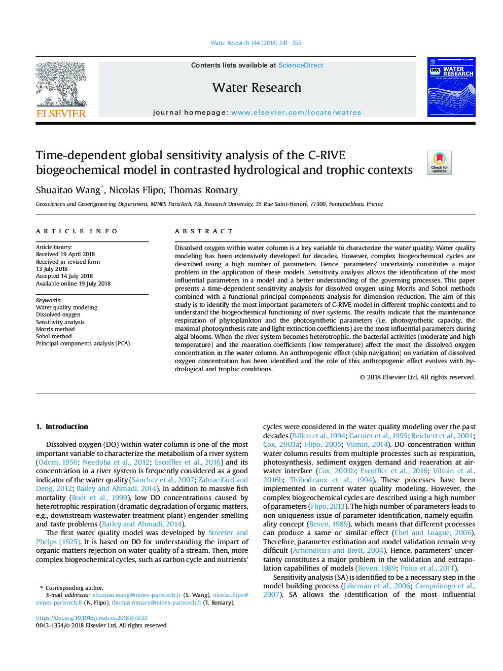 Time-dependent global sensitivity analysis of the C-RIVE biogeochemical model in contrasted hydrological and trophic contexts