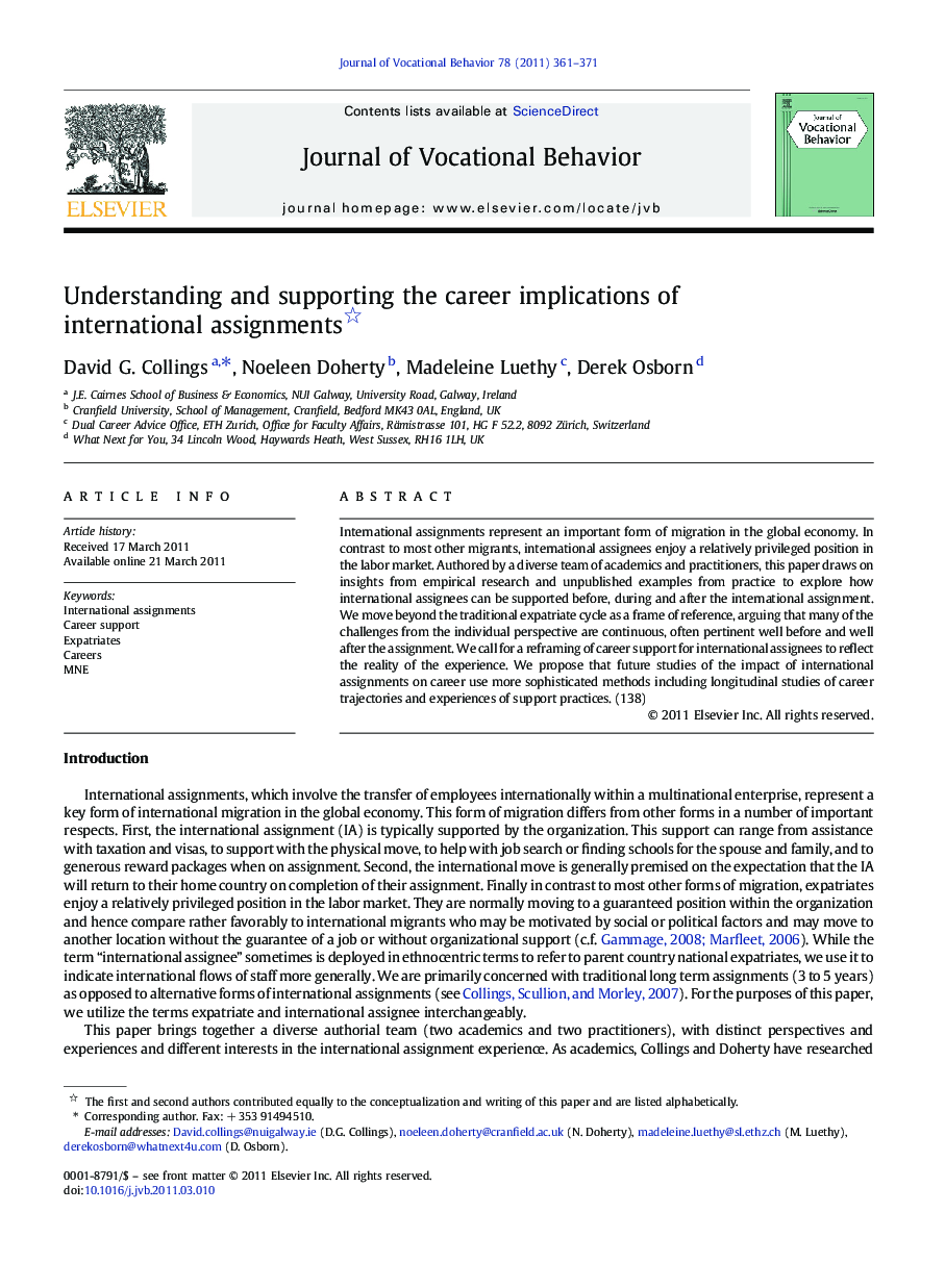 Understanding and supporting the career implications of international assignments 