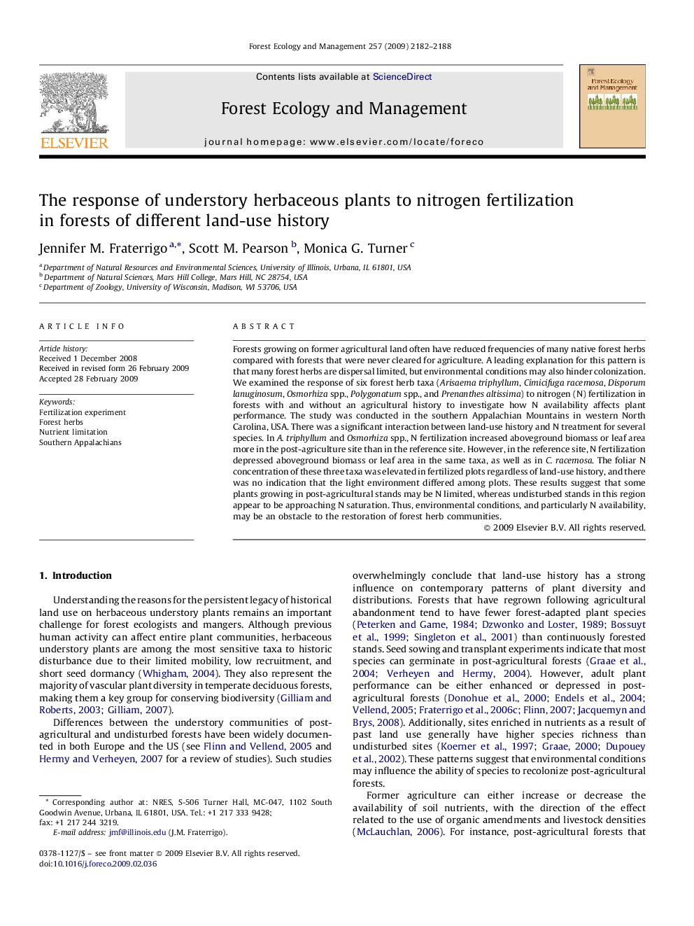 The response of understory herbaceous plants to nitrogen fertilization in forests of different land-use history