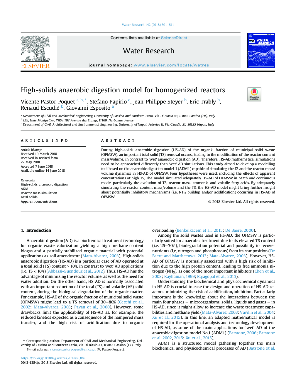 High-solids anaerobic digestion model for homogenized reactors