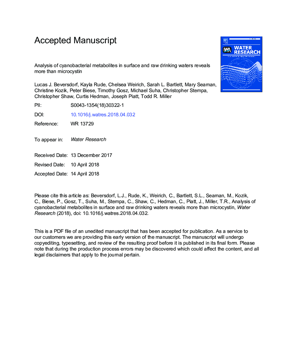 Analysis of cyanobacterial metabolites in surface and raw drinking waters reveals more than microcystin