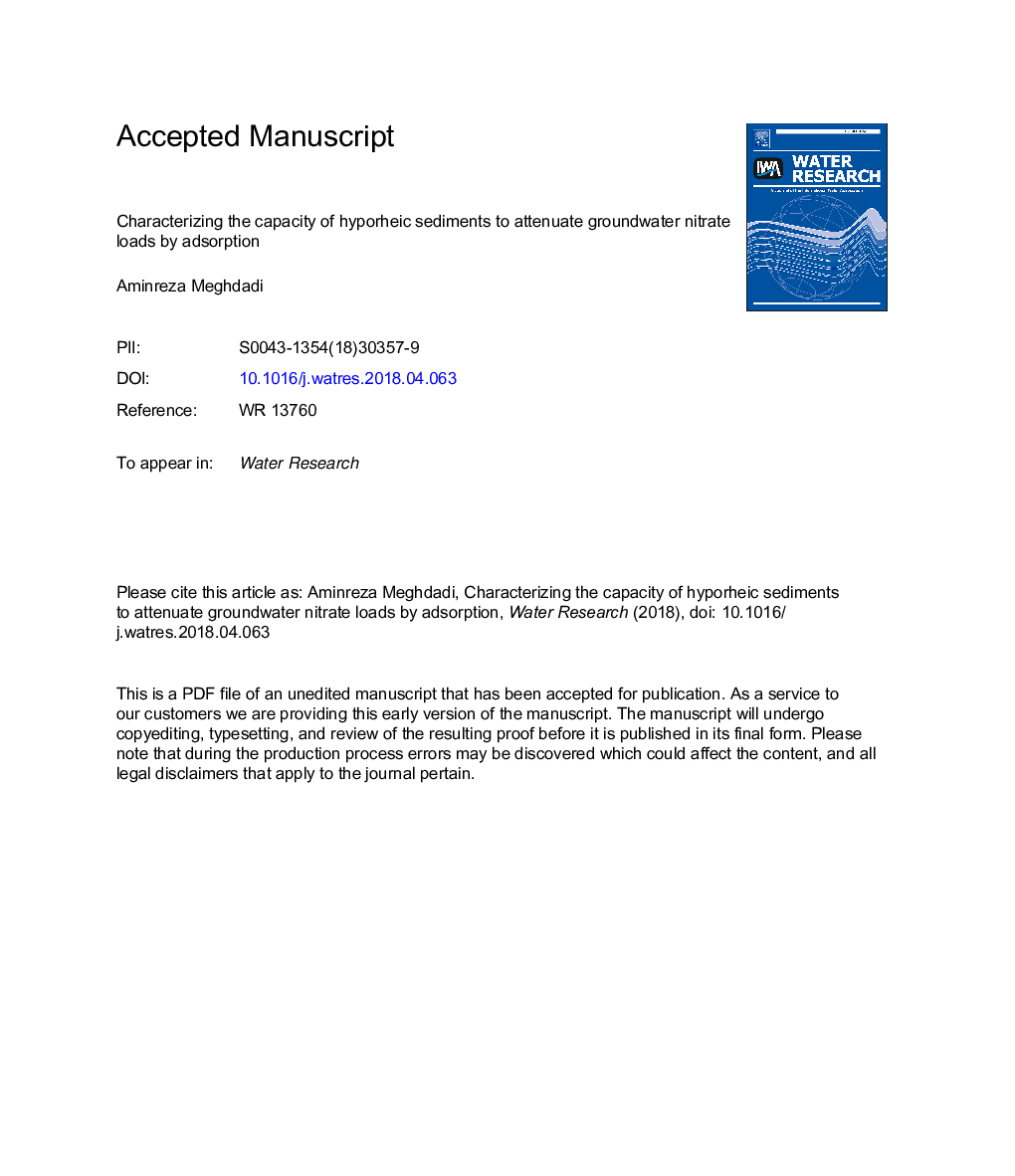 Characterizing the capacity of hyporheic sediments to attenuate groundwater nitrate loads by adsorption