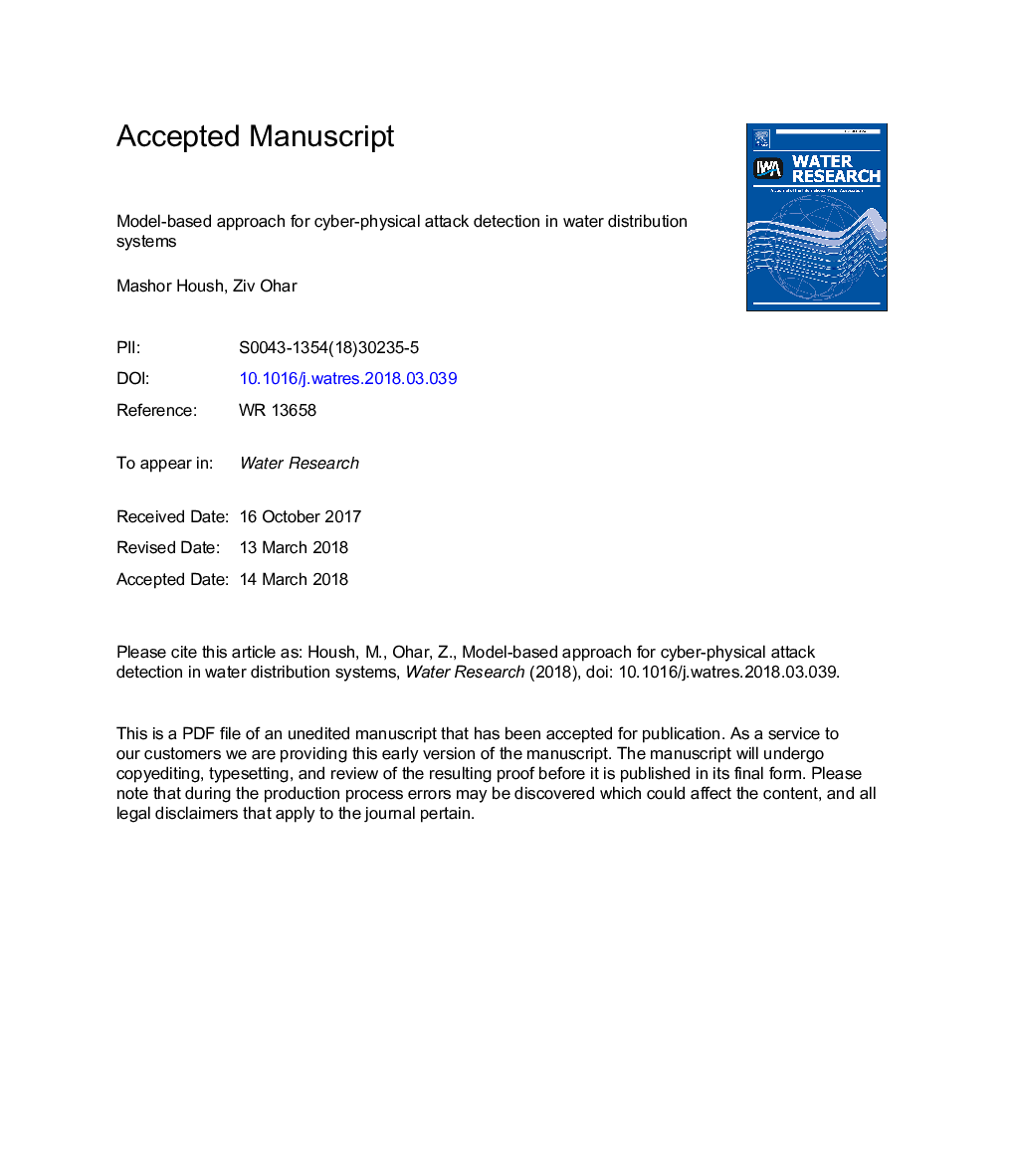 Model-based approach for cyber-physical attack detection in water distribution systems