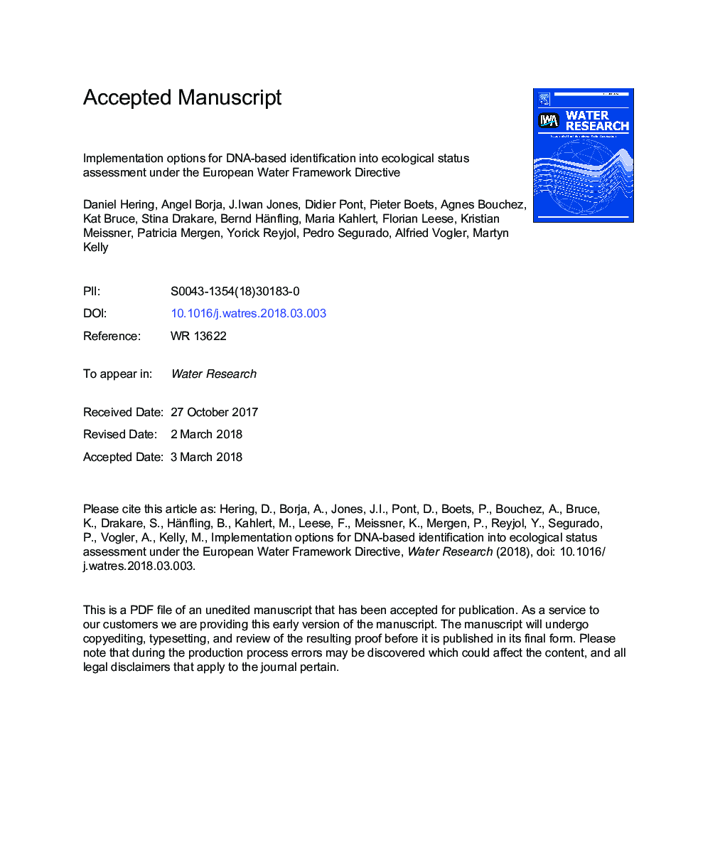 Implementation options for DNA-based identification into ecological status assessment under the European Water Framework Directive