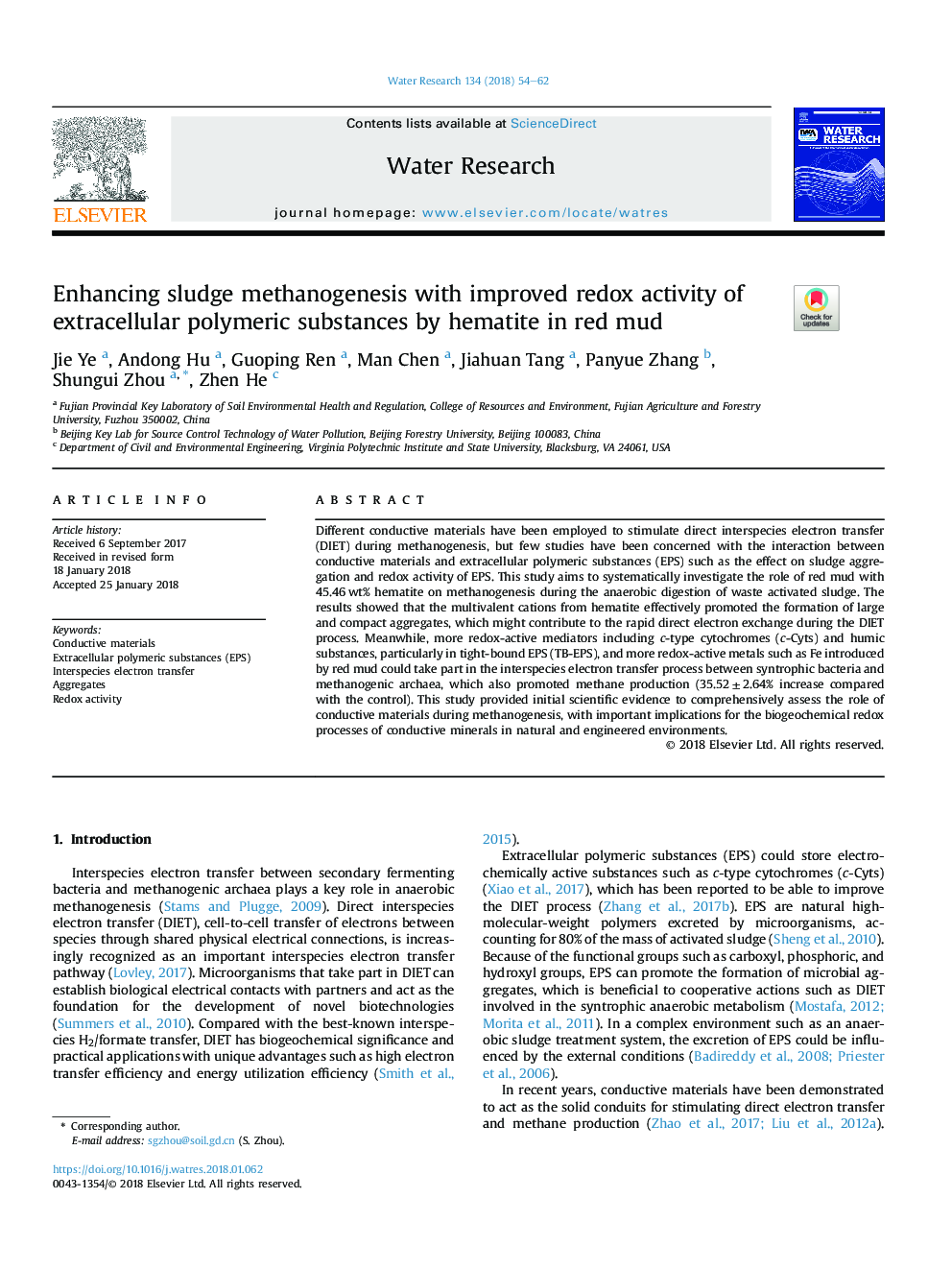 Enhancing sludge methanogenesis with improved redox activity of extracellular polymeric substances by hematite in red mud