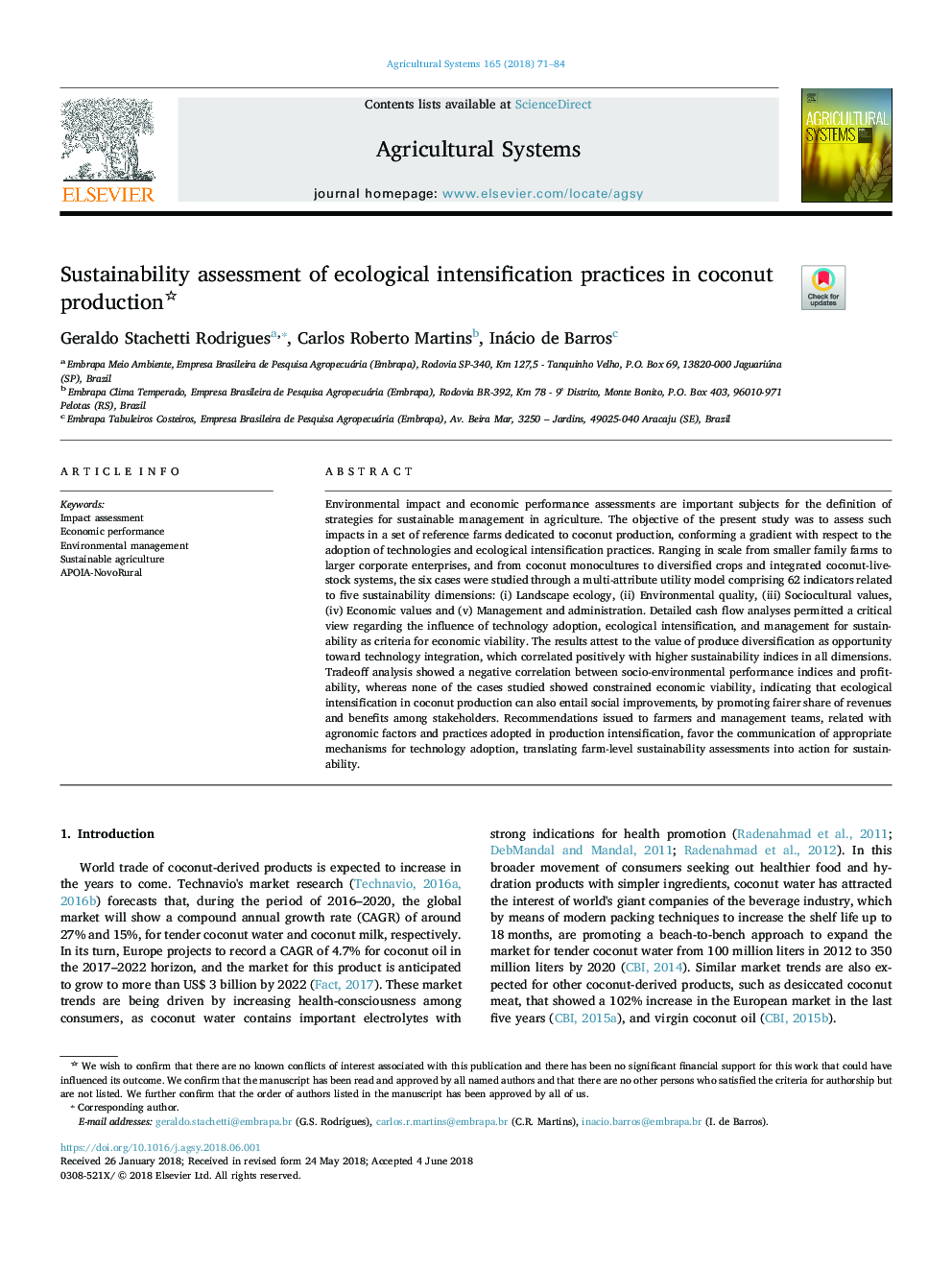 Sustainability assessment of ecological intensification practices in coconut production