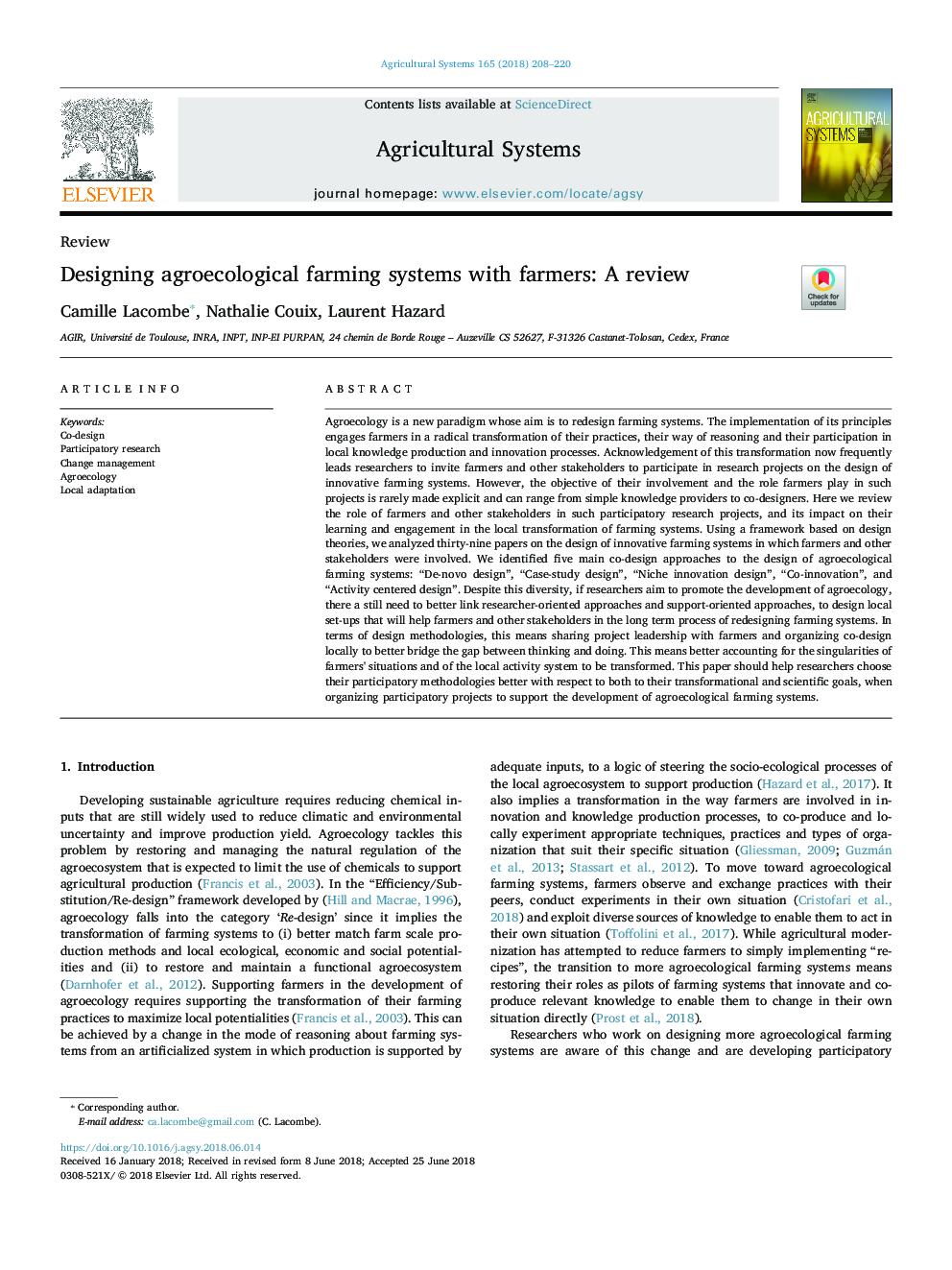 Designing agroecological farming systems with farmers: A review