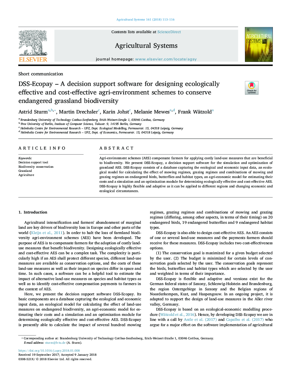 DSS-Ecopay - A decision support software for designing ecologically effective and cost-effective agri-environment schemes to conserve endangered grassland biodiversity