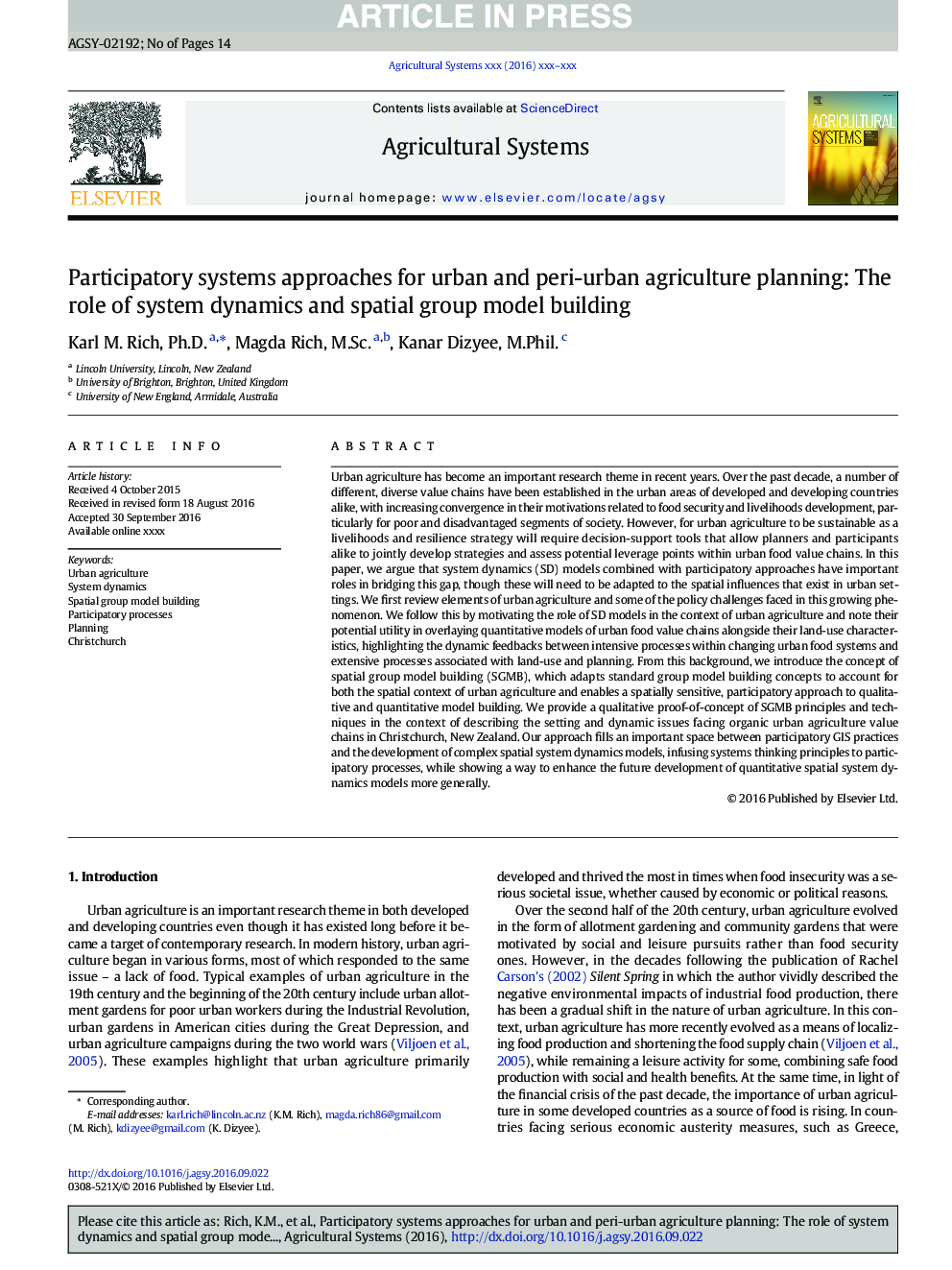 Participatory systems approaches for urban and peri-urban agriculture planning: The role of system dynamics and spatial group model building