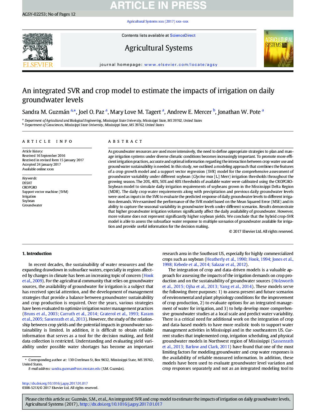 An integrated SVR and crop model to estimate the impacts of irrigation on daily groundwater levels