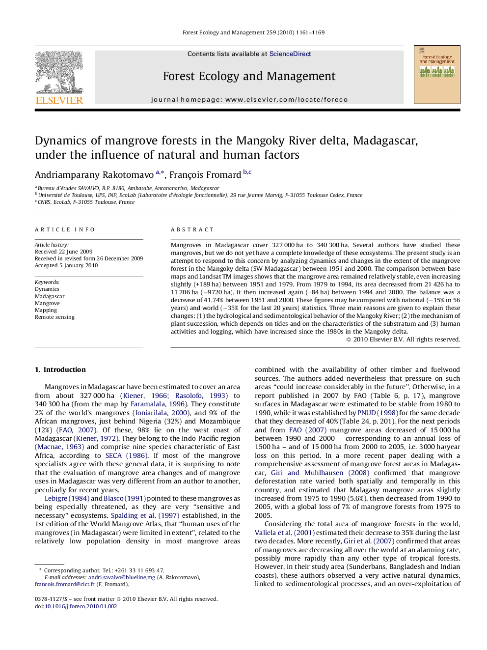 Dynamics of mangrove forests in the Mangoky River delta, Madagascar, under the influence of natural and human factors