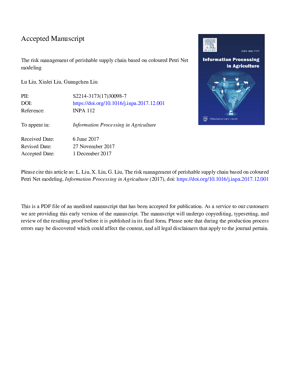 The risk management of perishable supply chain based on coloured Petri Net modeling