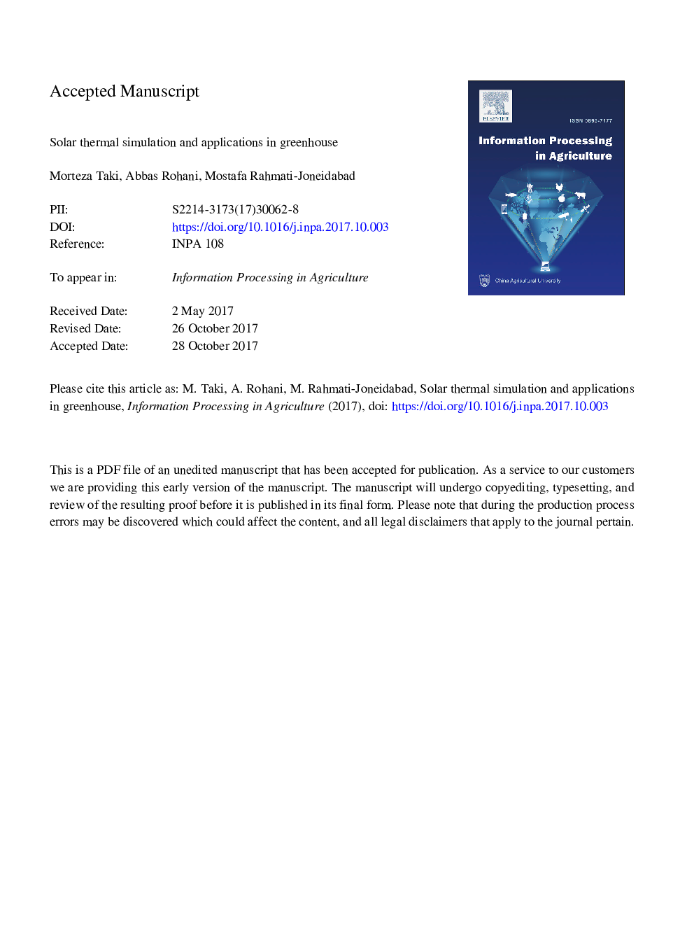 Solar thermal simulation and applications in greenhouse