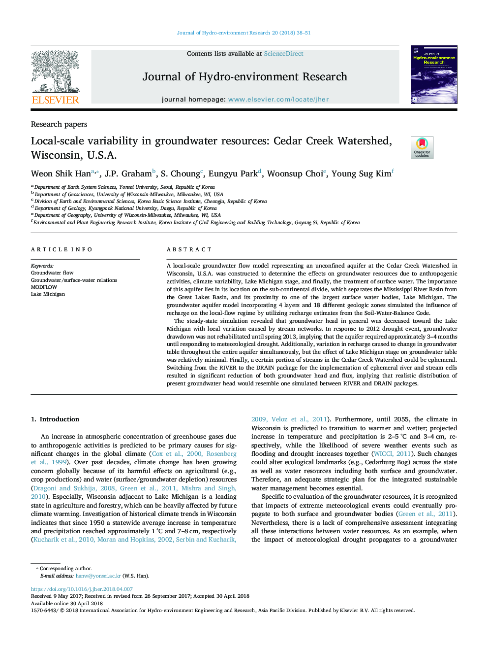 Local-scale variability in groundwater resources: Cedar Creek Watershed, Wisconsin, U.S.A.