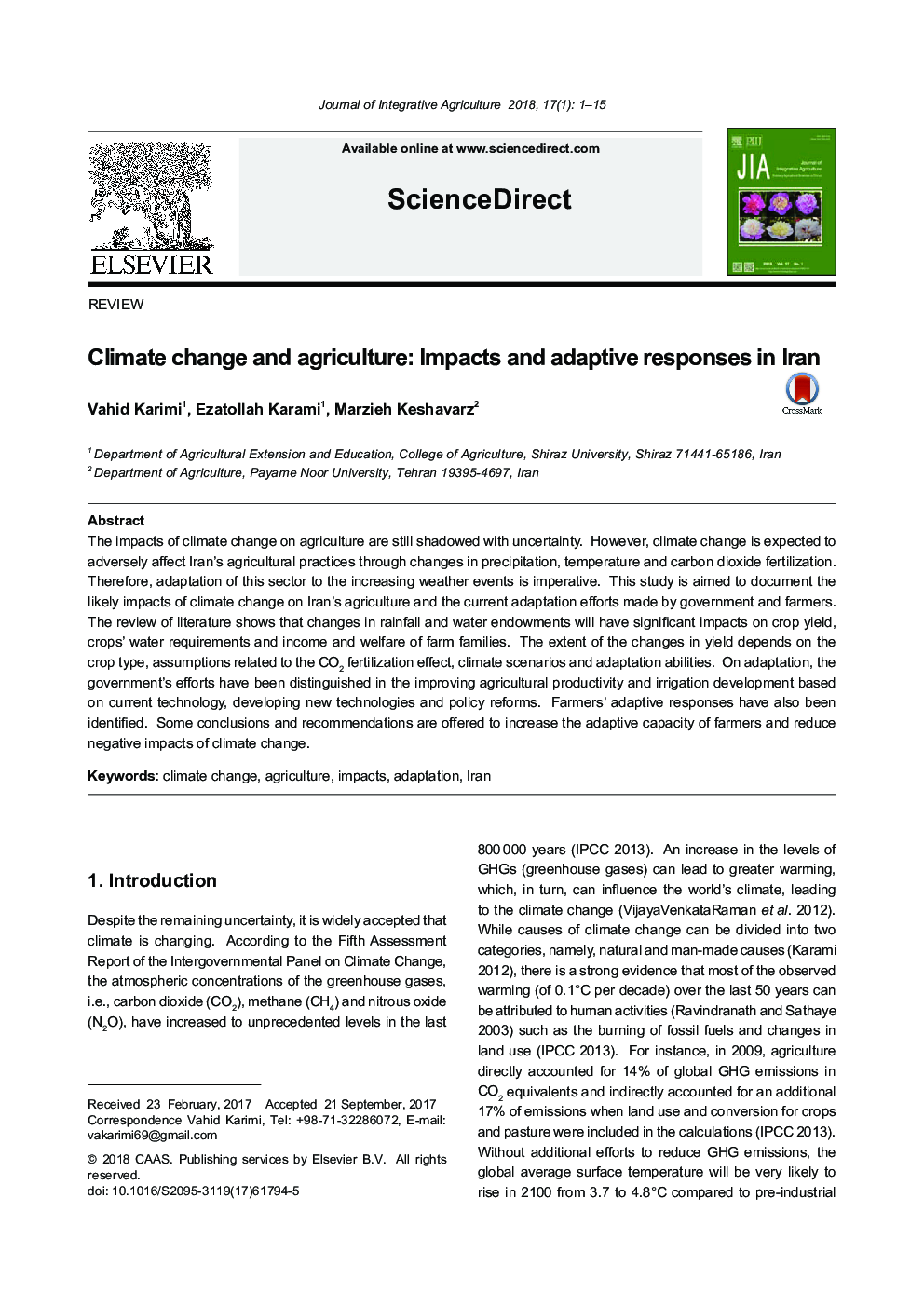 تغییرات آب و هوا و کشاورزی: ​​تاثیرات و واکنش های سازگار در 