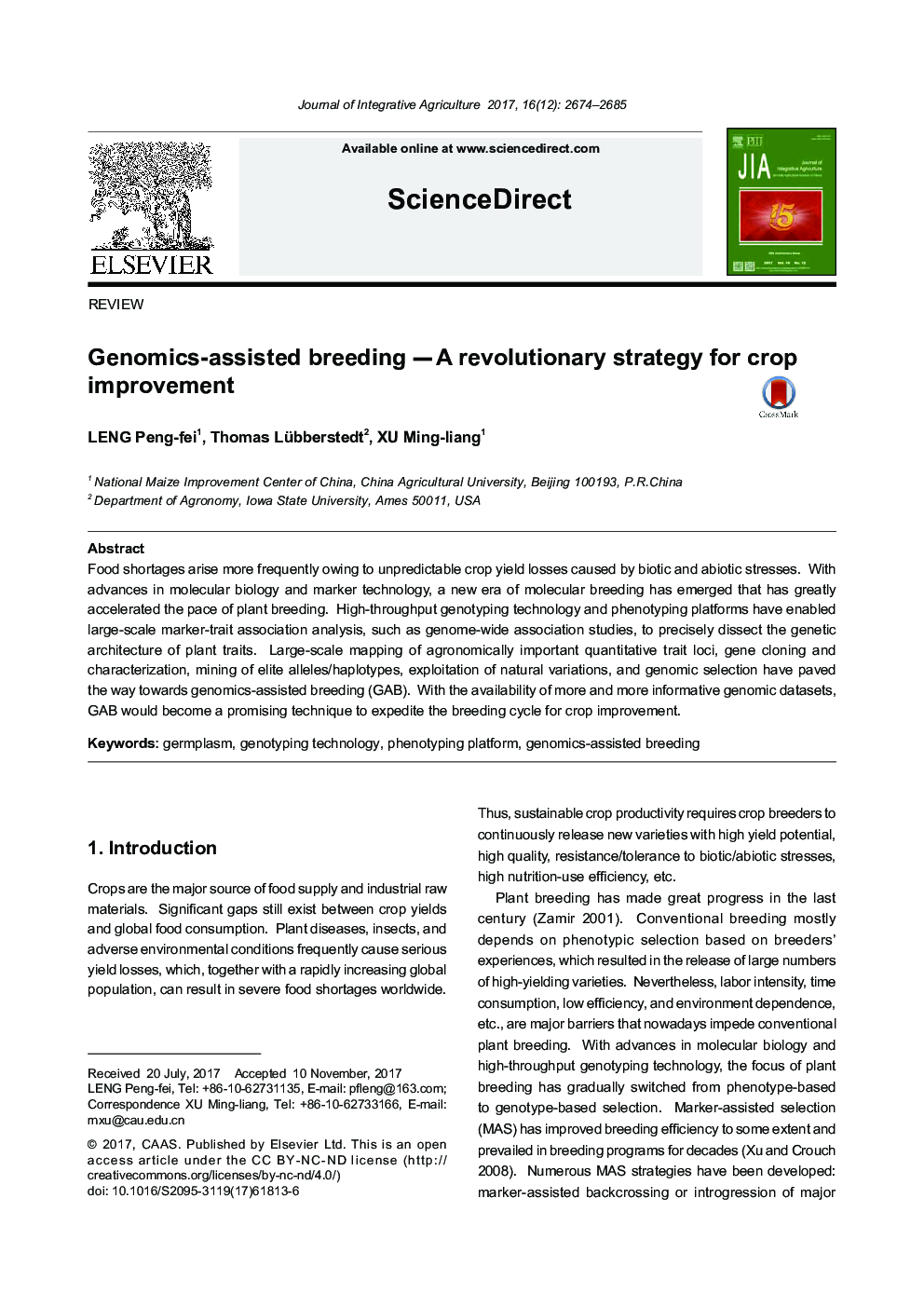 Genomics-assisted breeding - A revolutionary strategy for crop improvement