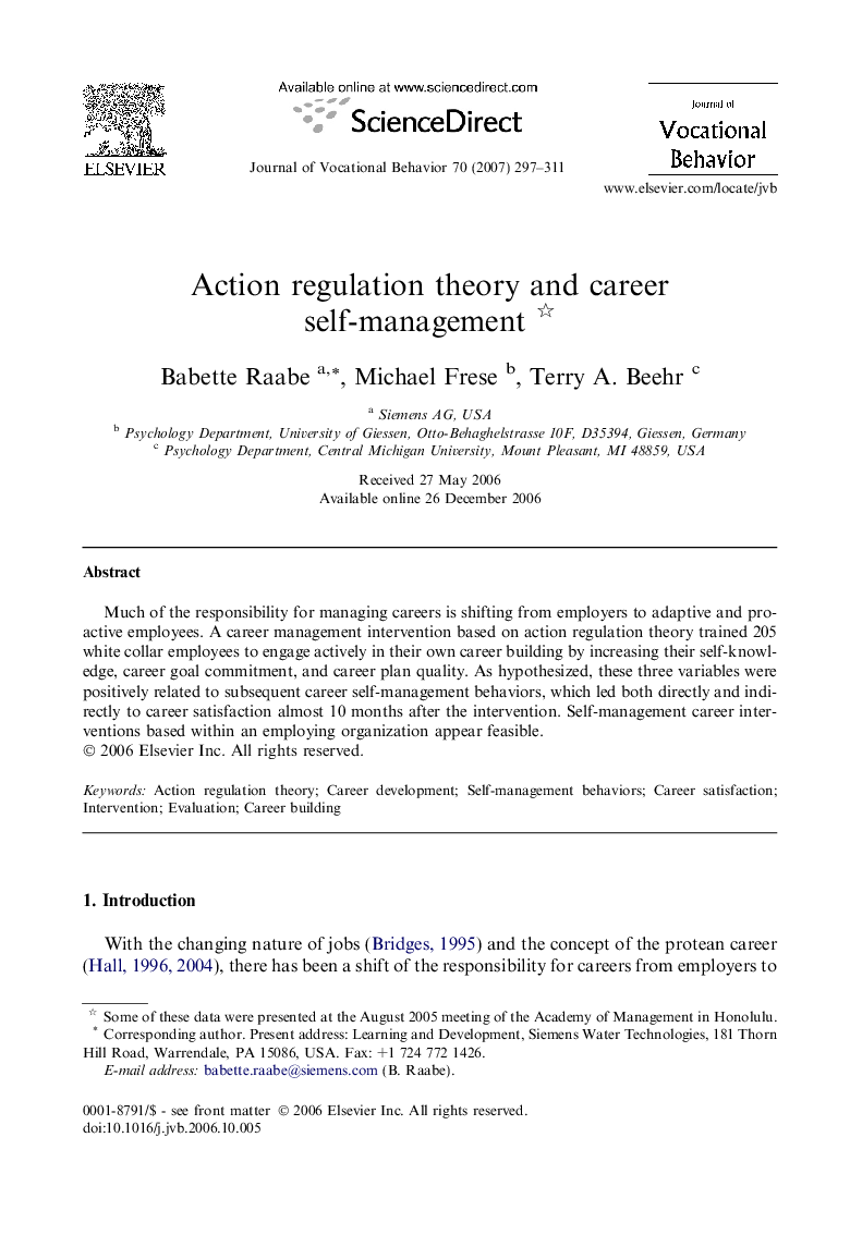 Action regulation theory and career self-management 