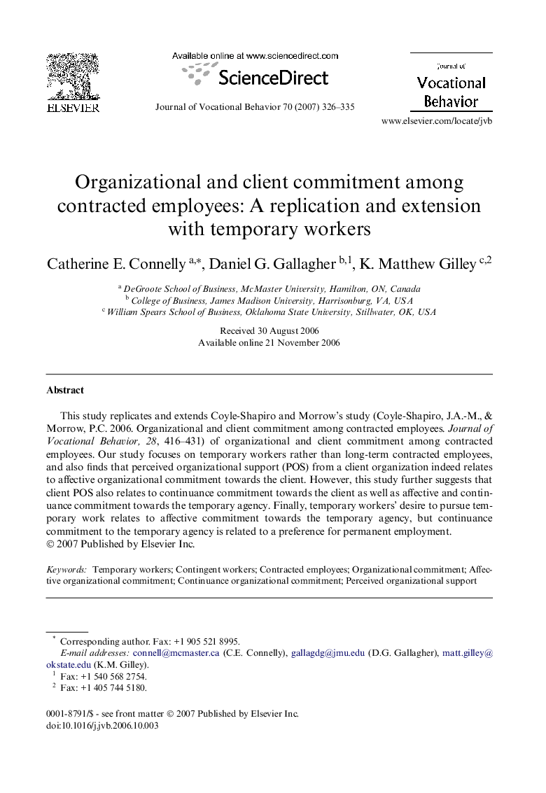 Organizational and client commitment among contracted employees: A replication and extension with temporary workers