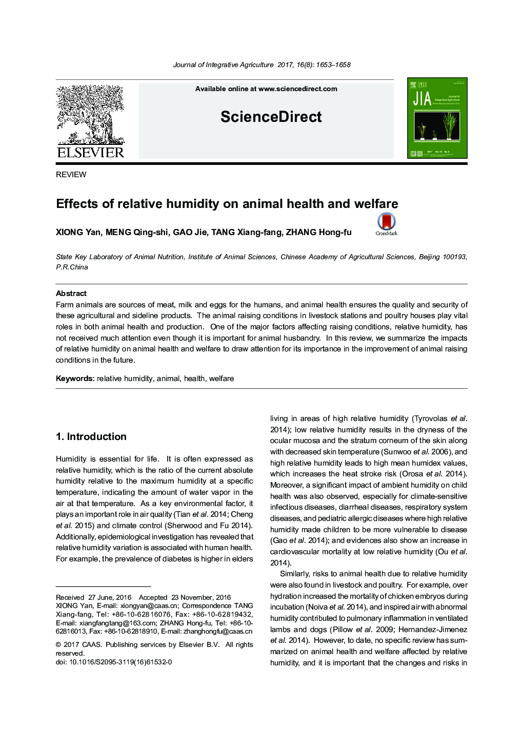 Effects of relative humidity on animal health and welfare