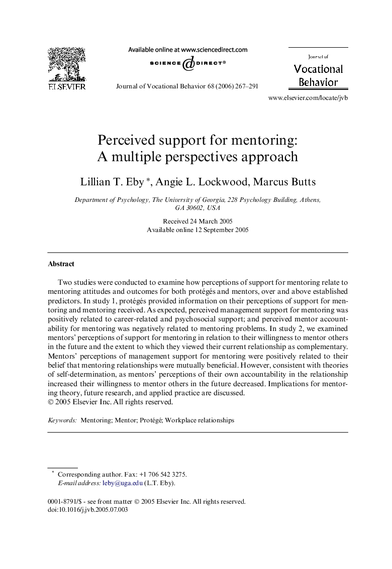 Perceived support for mentoring: A multiple perspectives approach