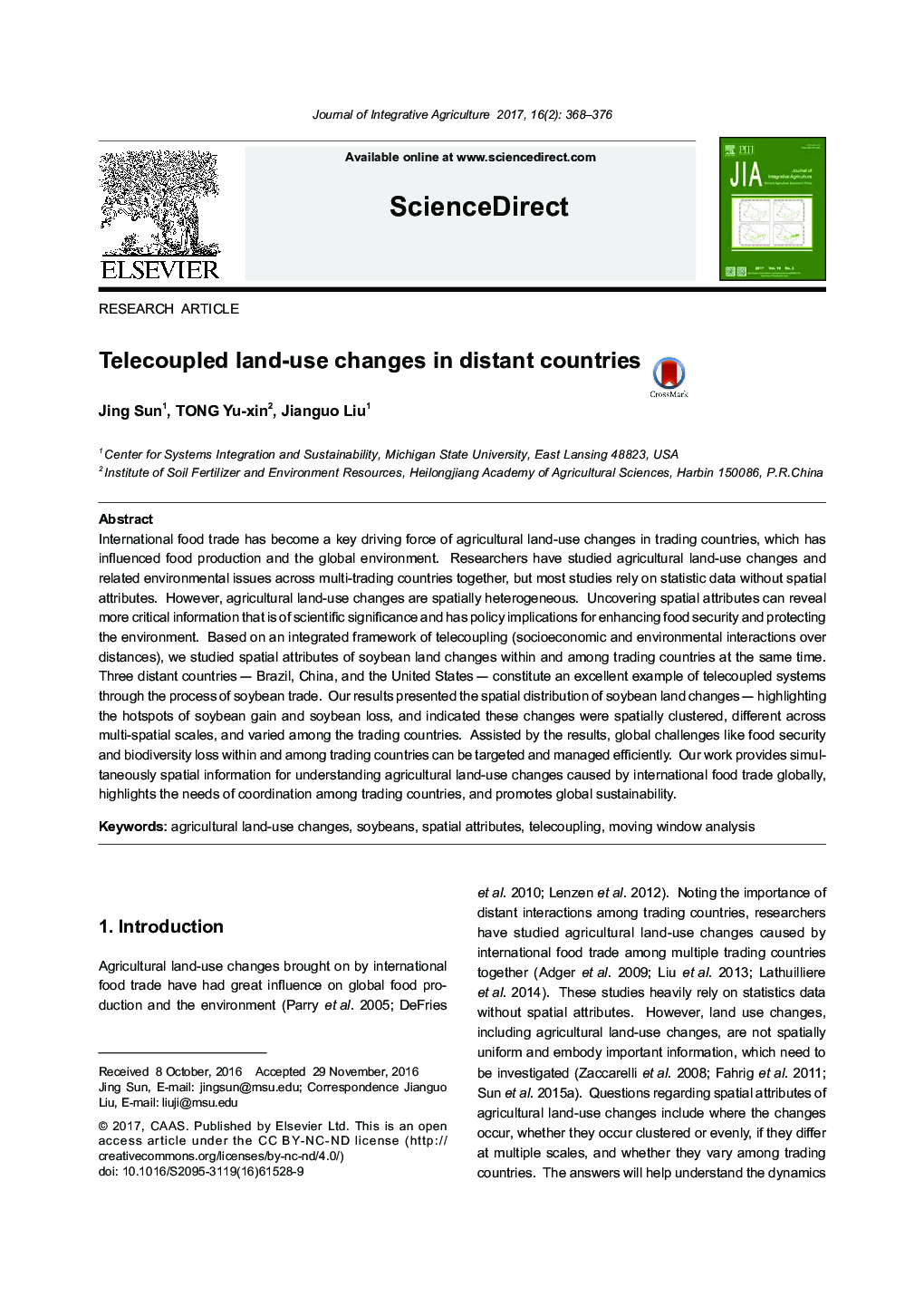 Telecoupled land-use changes in distant countries