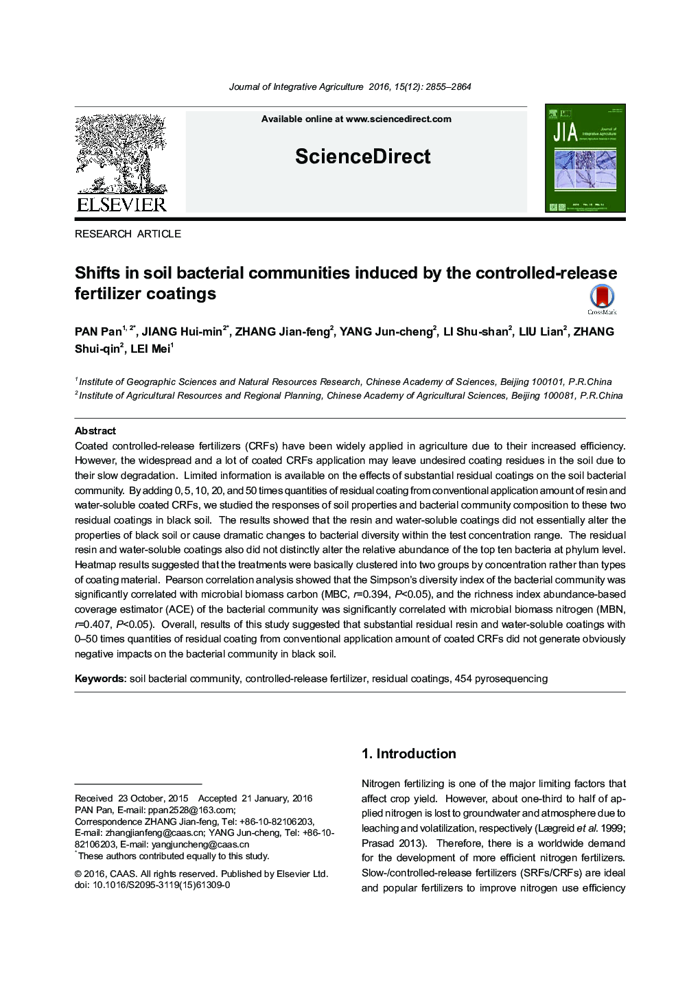 Shifts in soil bacterial communities induced by the controlled-release fertilizer coatings