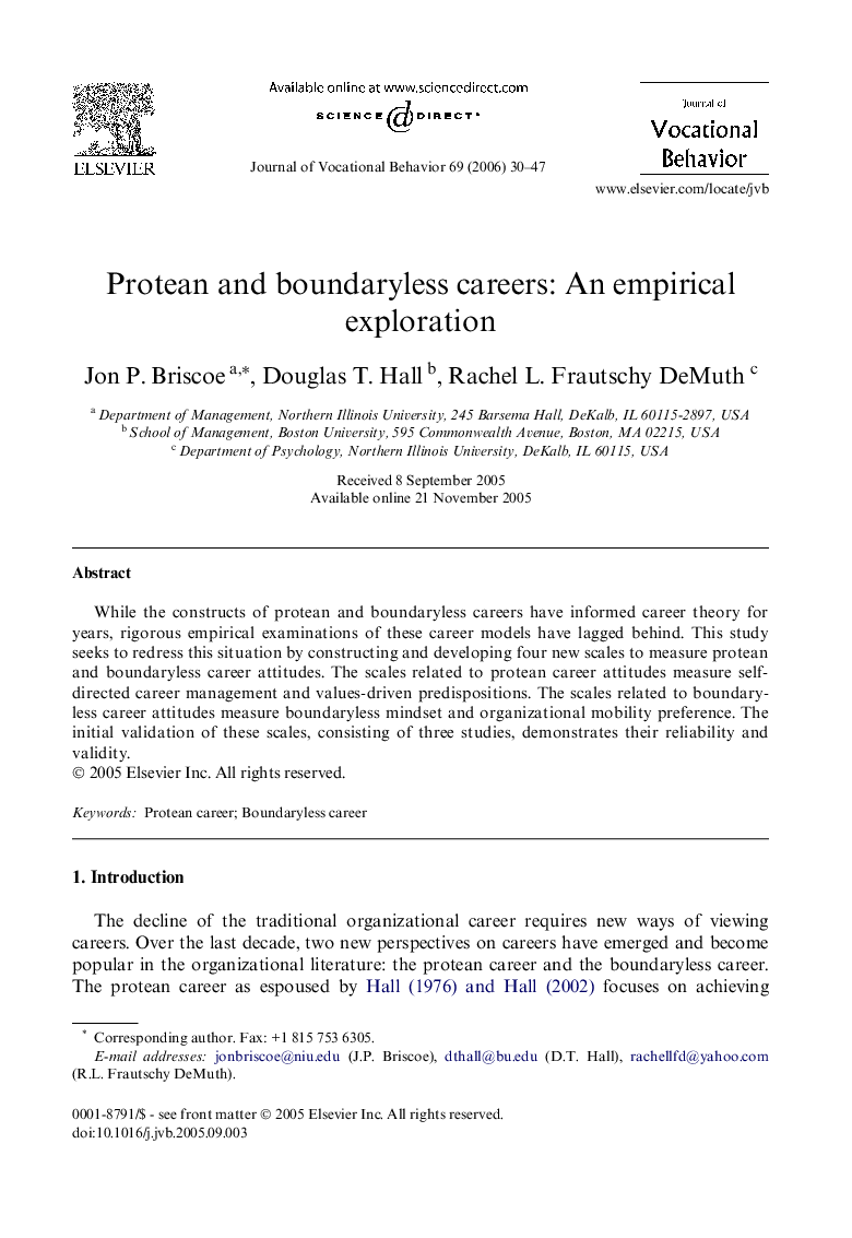 Protean and boundaryless careers: An empirical exploration