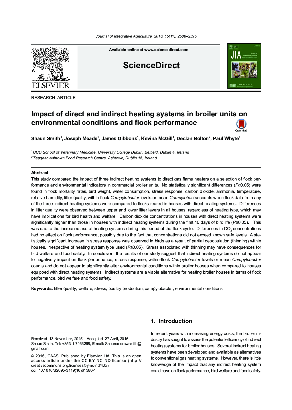 Impact of direct and indirect heating systems in broiler units on environmental conditions and flock performance