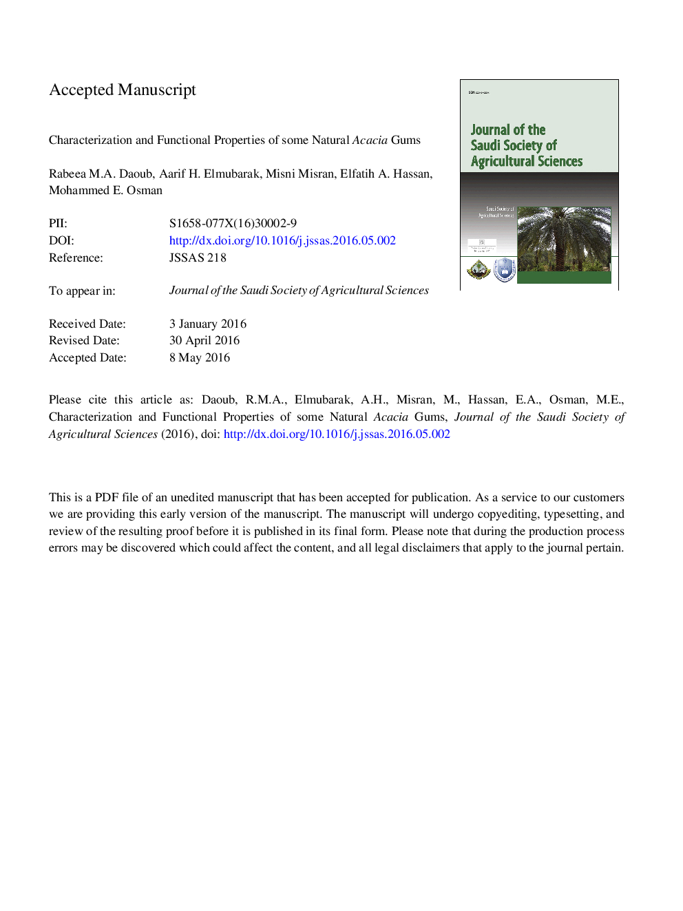 Characterization and functional properties of some natural Acacia gums