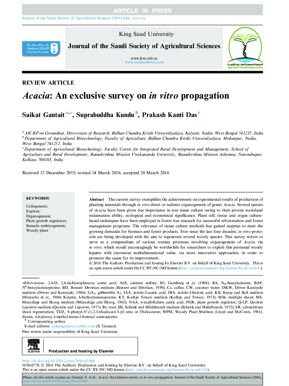 Acacia: An exclusive survey on in vitro propagation