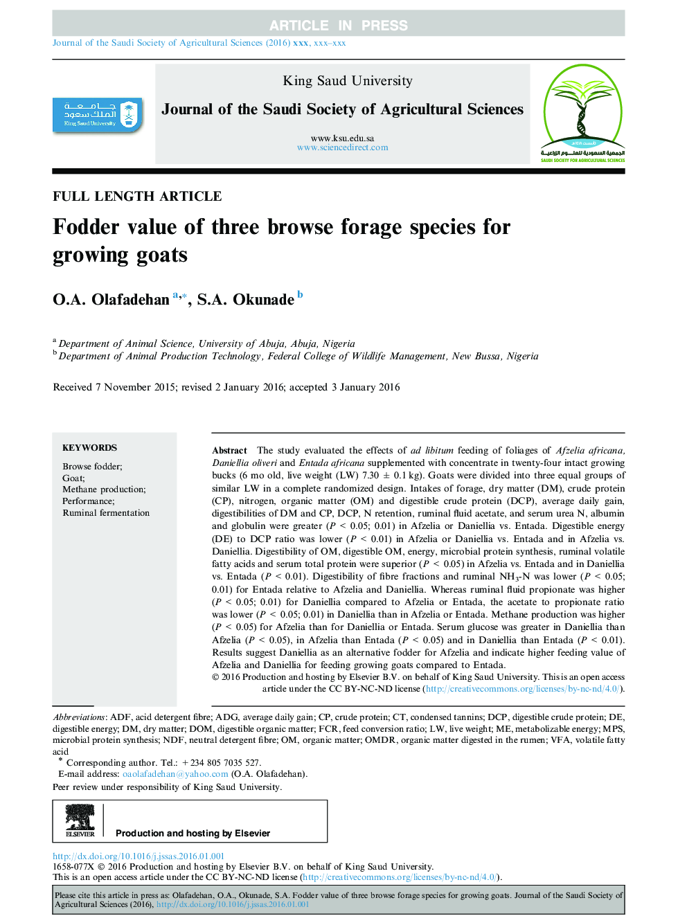 Fodder value of three browse forage species for growing goats