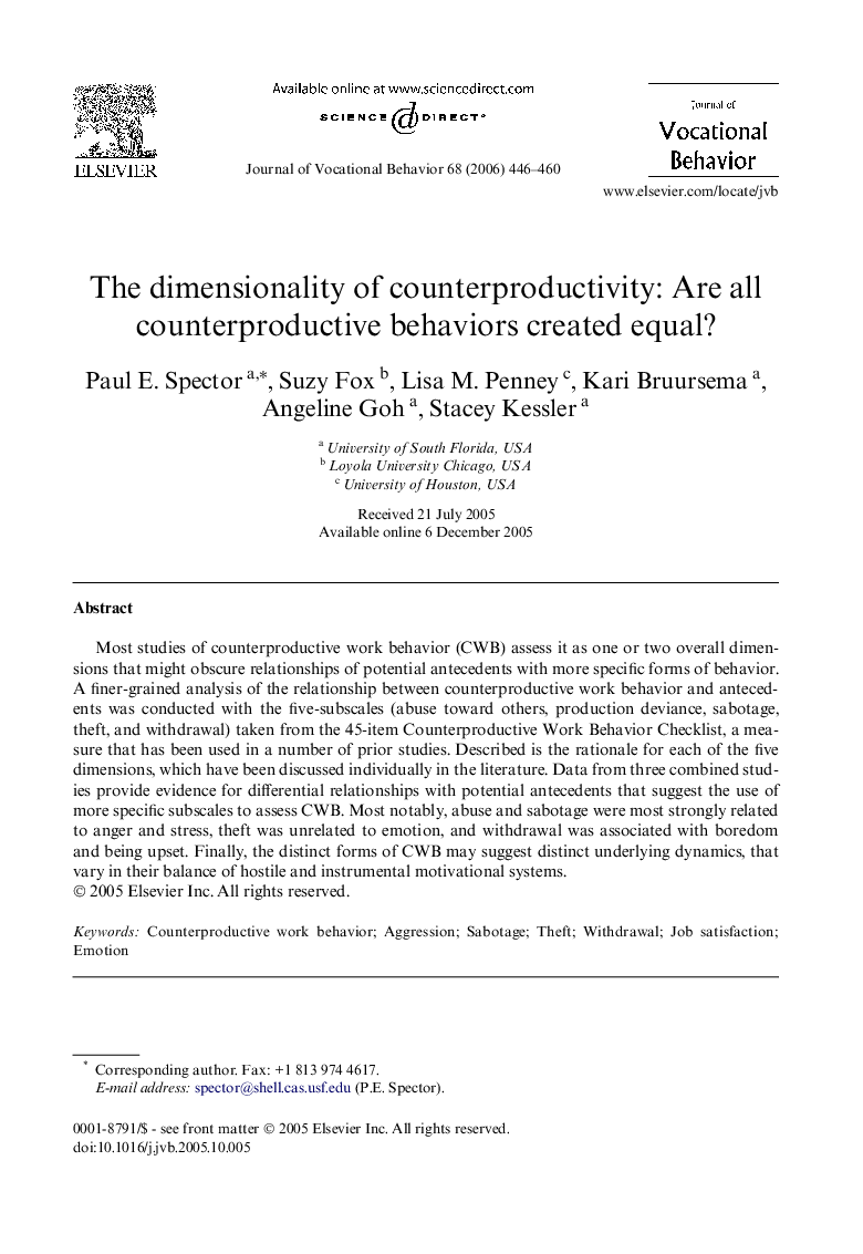 The dimensionality of counterproductivity: Are all counterproductive behaviors created equal?