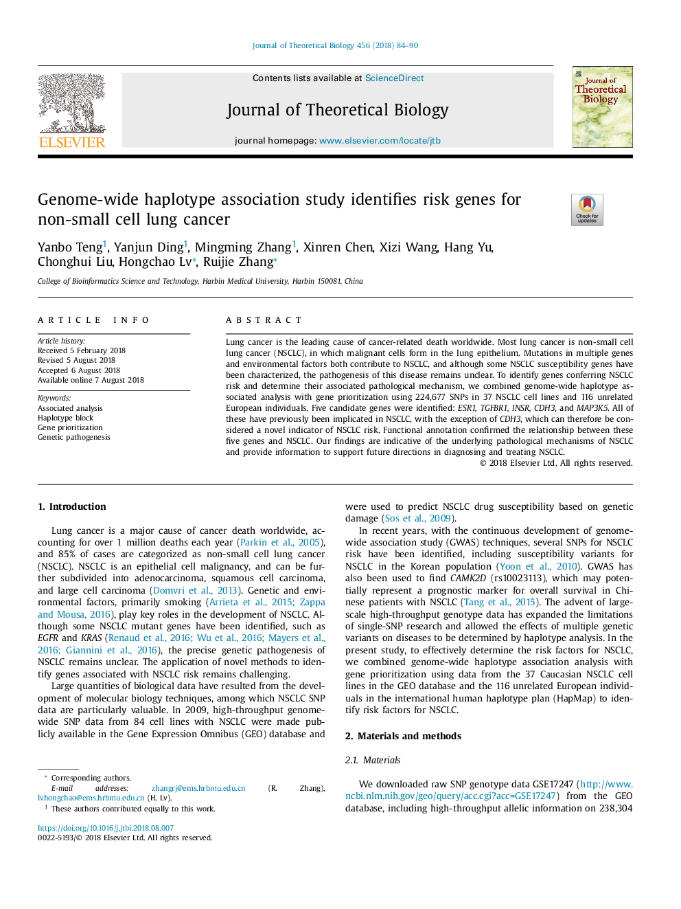 Genome-wide haplotype association study identifies risk genes for non-small cell lung cancer