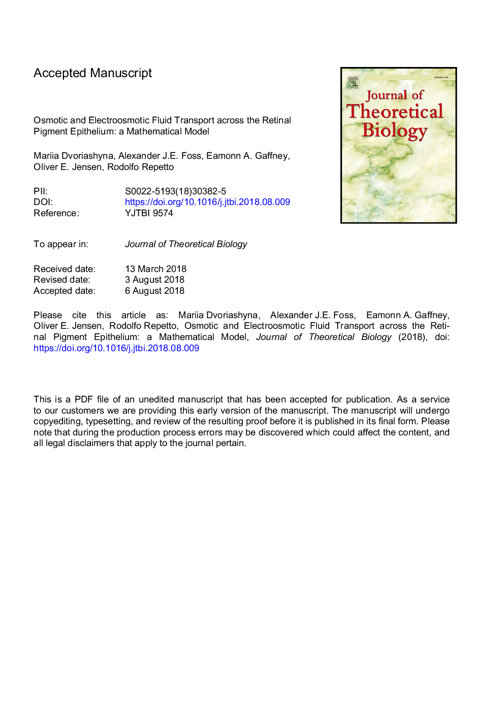 Osmotic and electroosmotic fluid transport across the retinal pigment epithelium: A mathematical model