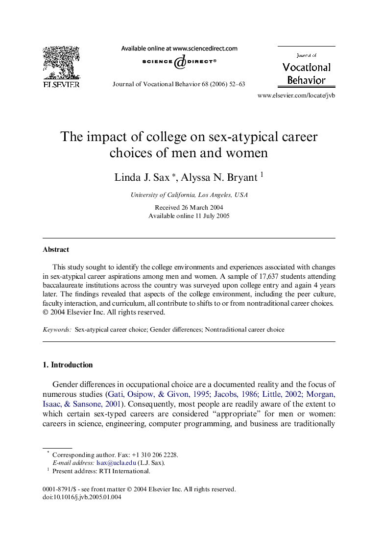 عکس صفحه اول مقاله: The impact of college on sex-atypical career choices of men and women The impact of college on sex-atypical career choices of men and women