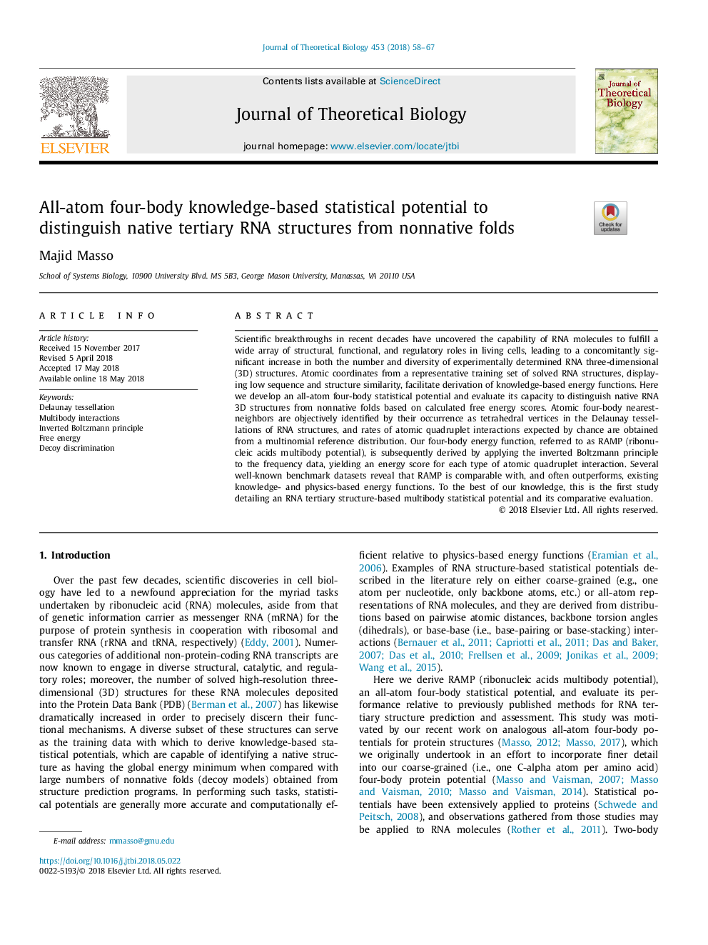 All-atom four-body knowledge-based statistical potential to distinguish native tertiary RNA structures from nonnative folds