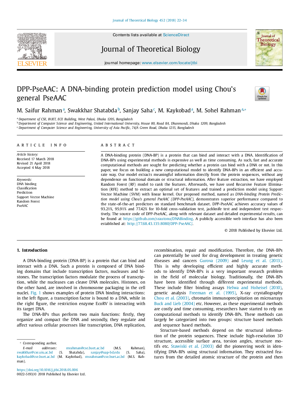 DPP-PseAAC: A DNA-binding protein prediction model using Chou's general PseAAC