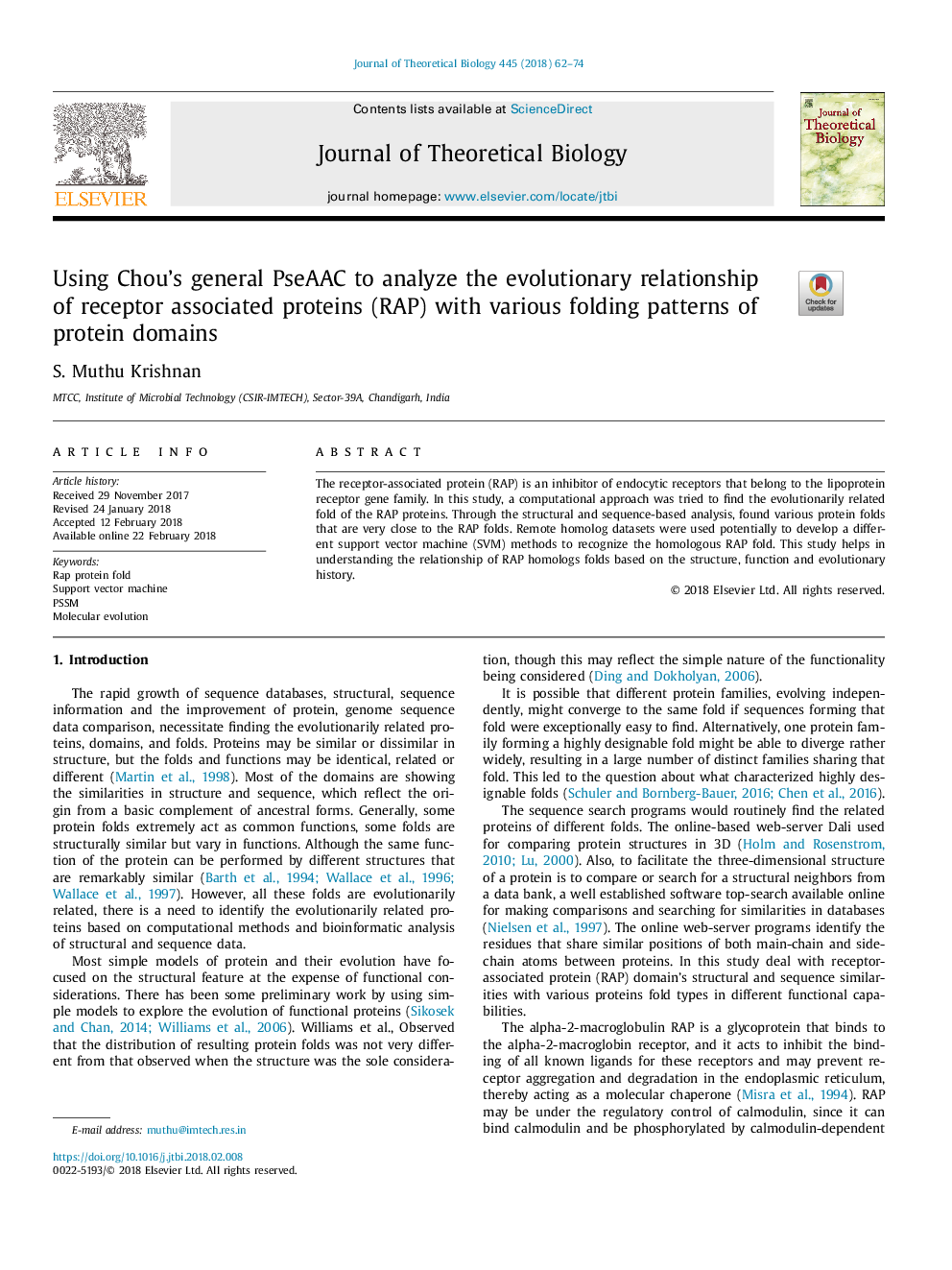 Using Chou's general PseAAC to analyze the evolutionary relationship of receptor associated proteins (RAP) with various folding patterns of protein domains