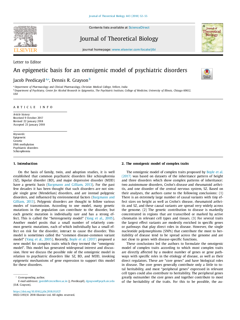 An epigenetic basis for an omnigenic model of psychiatric disorders