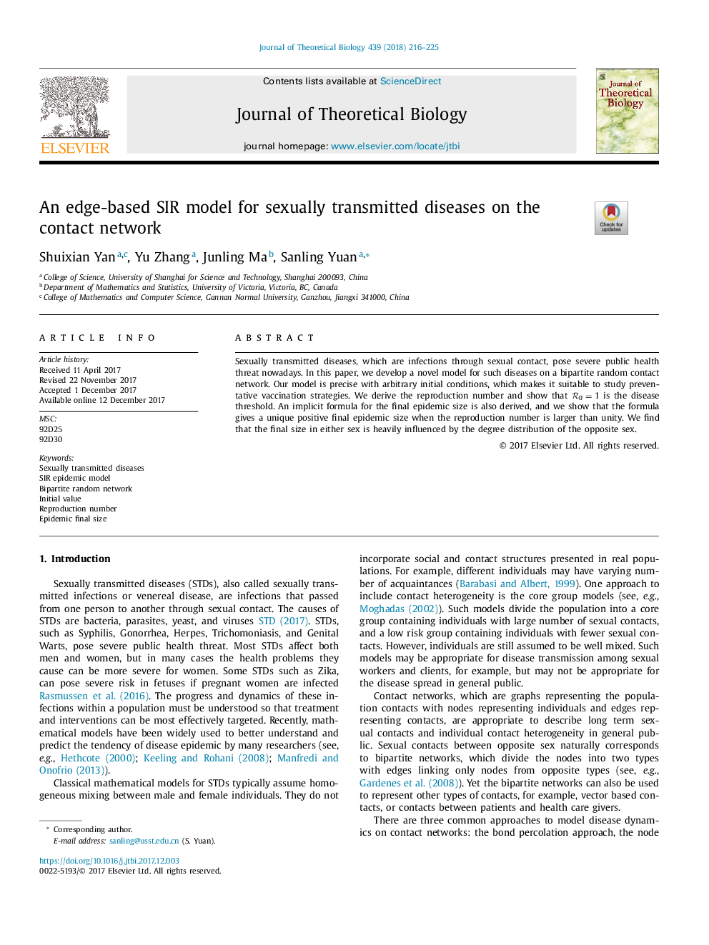 An edge-based SIR model for sexually transmitted diseases on the contact network