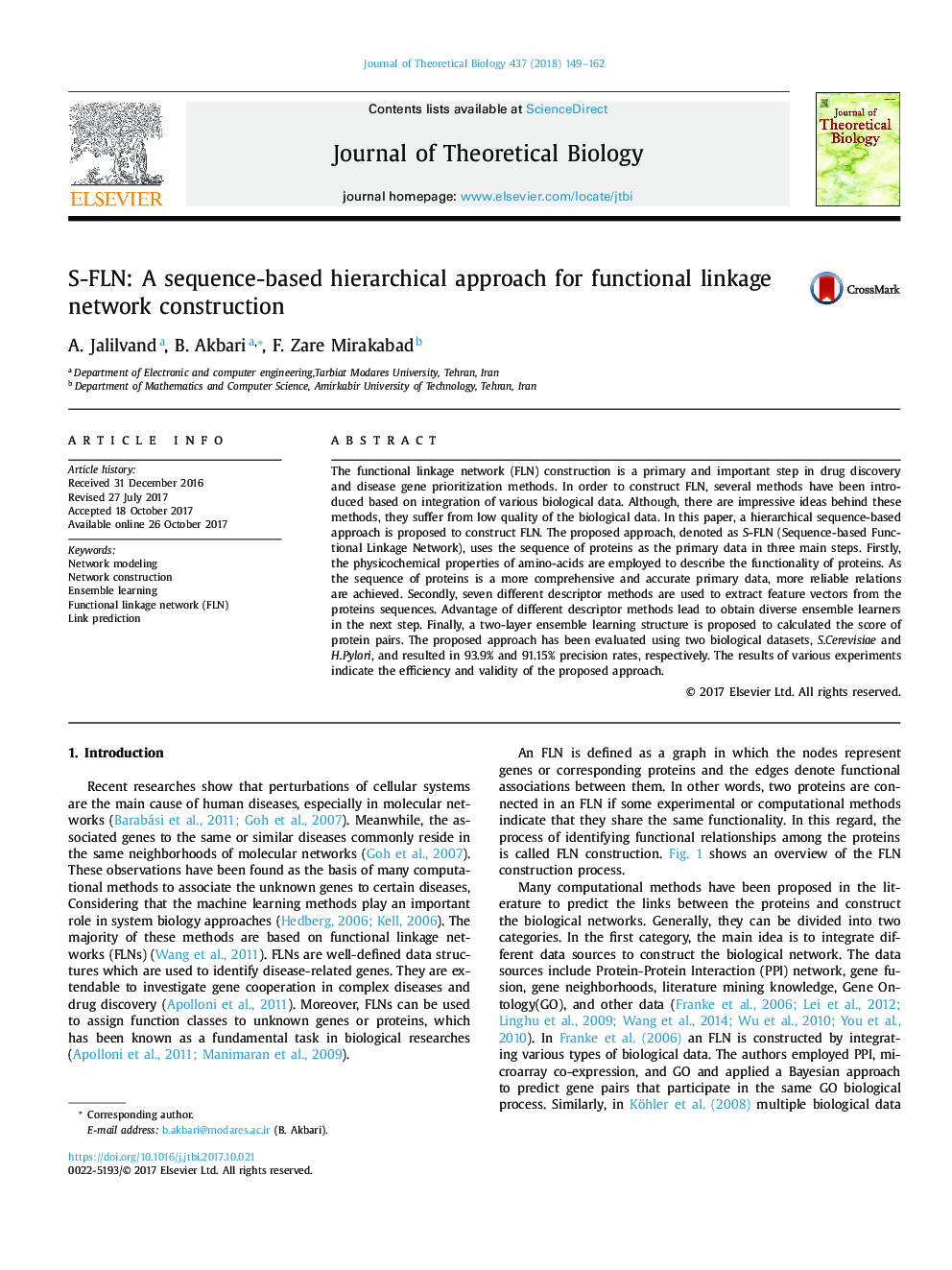 S-FLN: A sequence-based hierarchical approach for functional linkage network construction