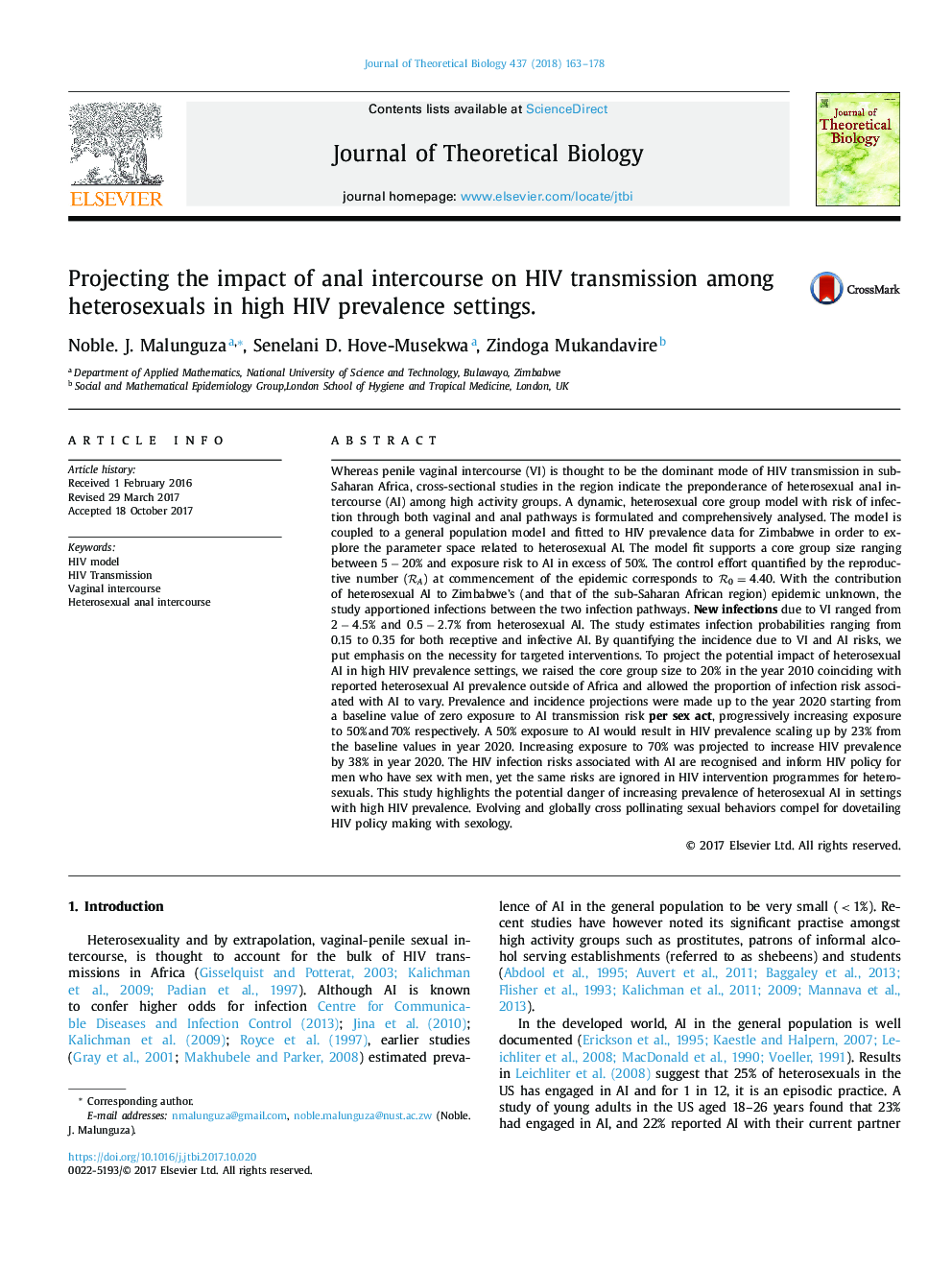 Projecting the impact of anal intercourse on HIV transmission among heterosexuals in high HIV prevalence settings.