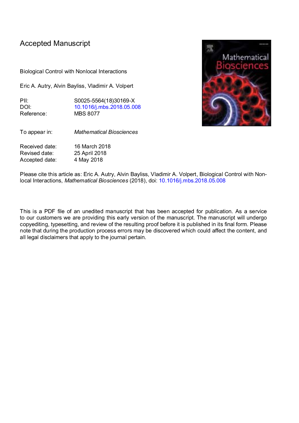 Biological control with nonlocal interactions