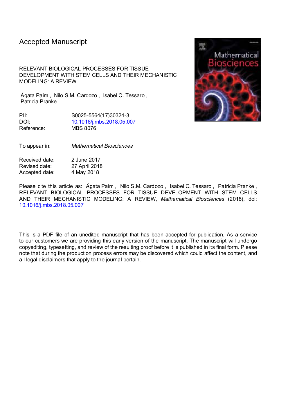 Relevant biological processes for tissue development with stem cells and their mechanistic modeling: A review