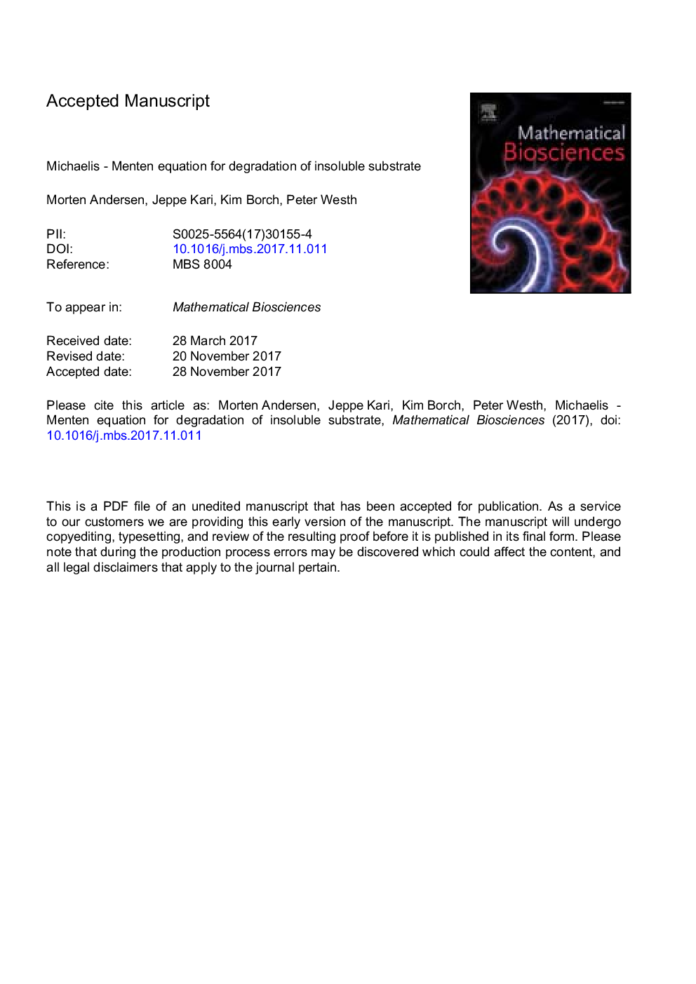 Michaelis-Menten equation for degradation of insoluble substrate