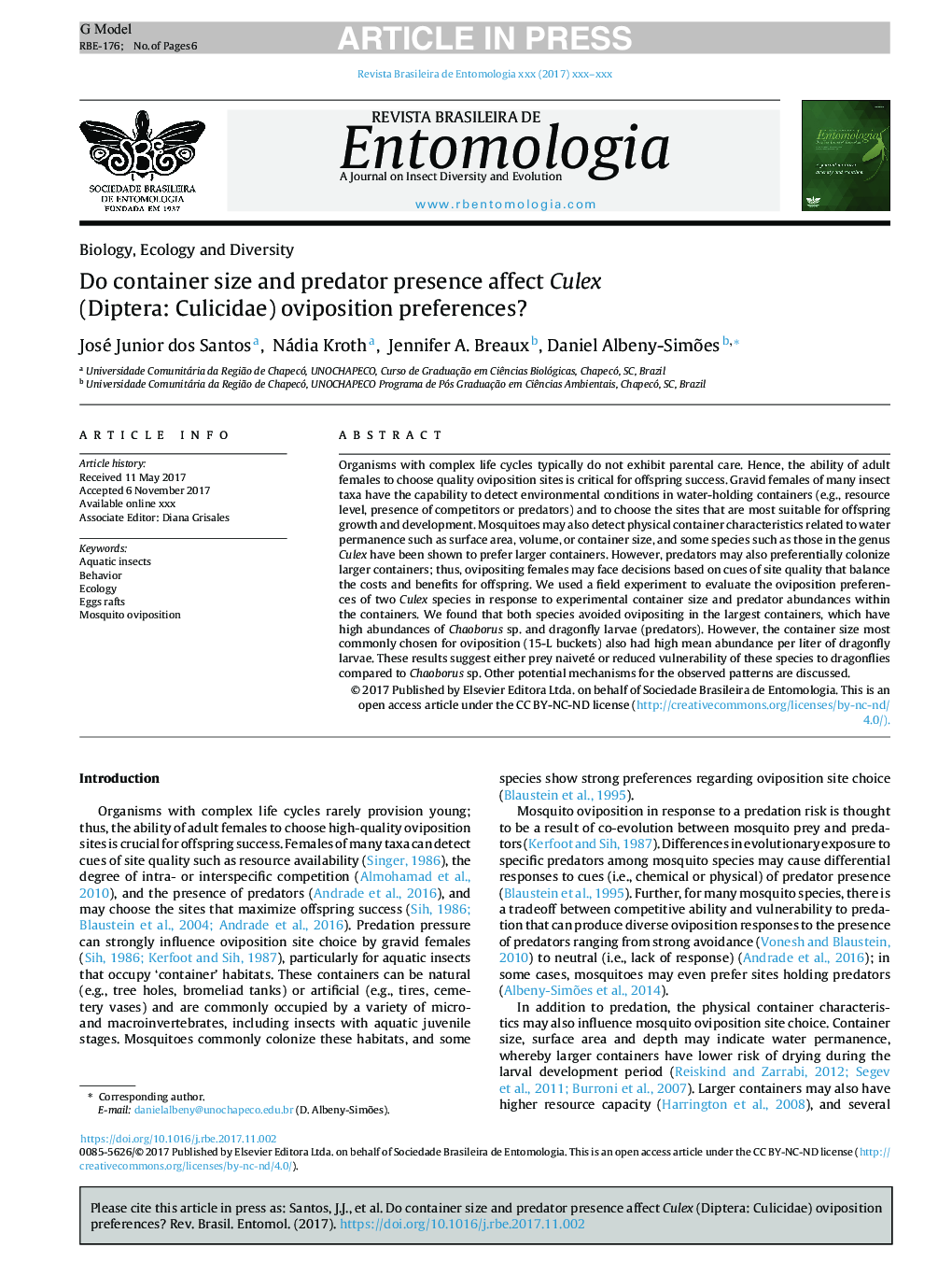 Do container size and predator presence affect Culex (Diptera: Culicidae) oviposition preferences?