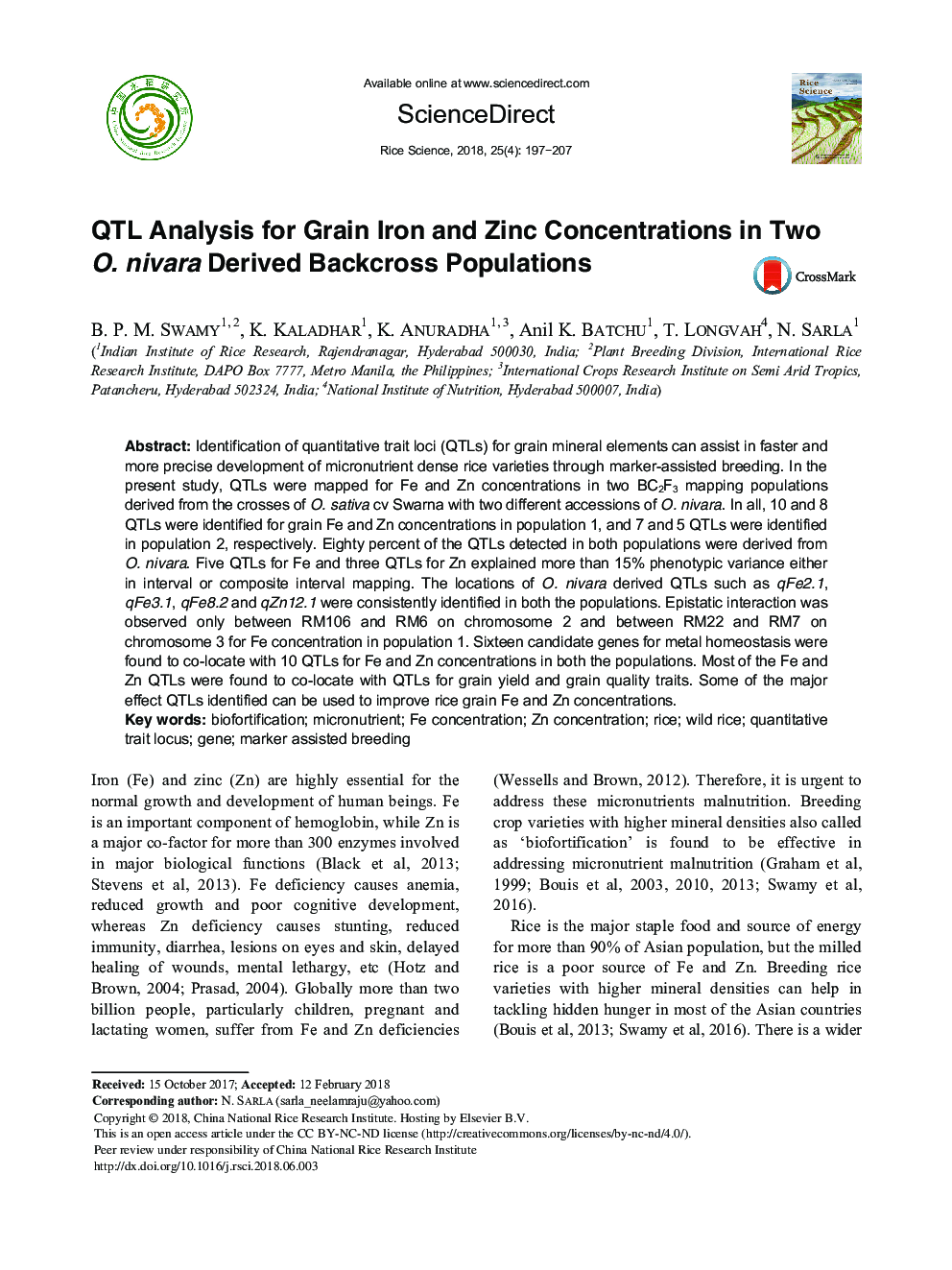 QTL Analysis for Grain Iron and Zinc Concentrations in Two O. nivara Derived Backcross Populations